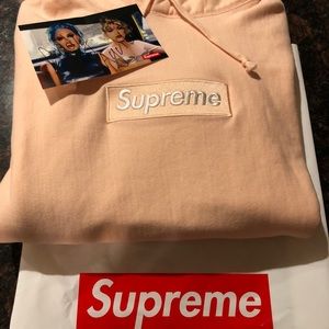 Supreme peach box logo Hooded Sweatshirt